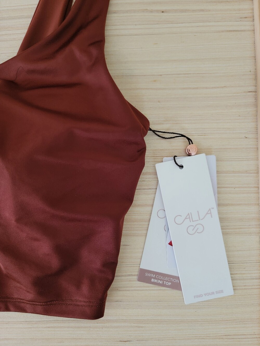 NWT CALIA Womens U-Bar Long Line Bikini Swim Top Red Brown Shine M - Picture 3 of 7